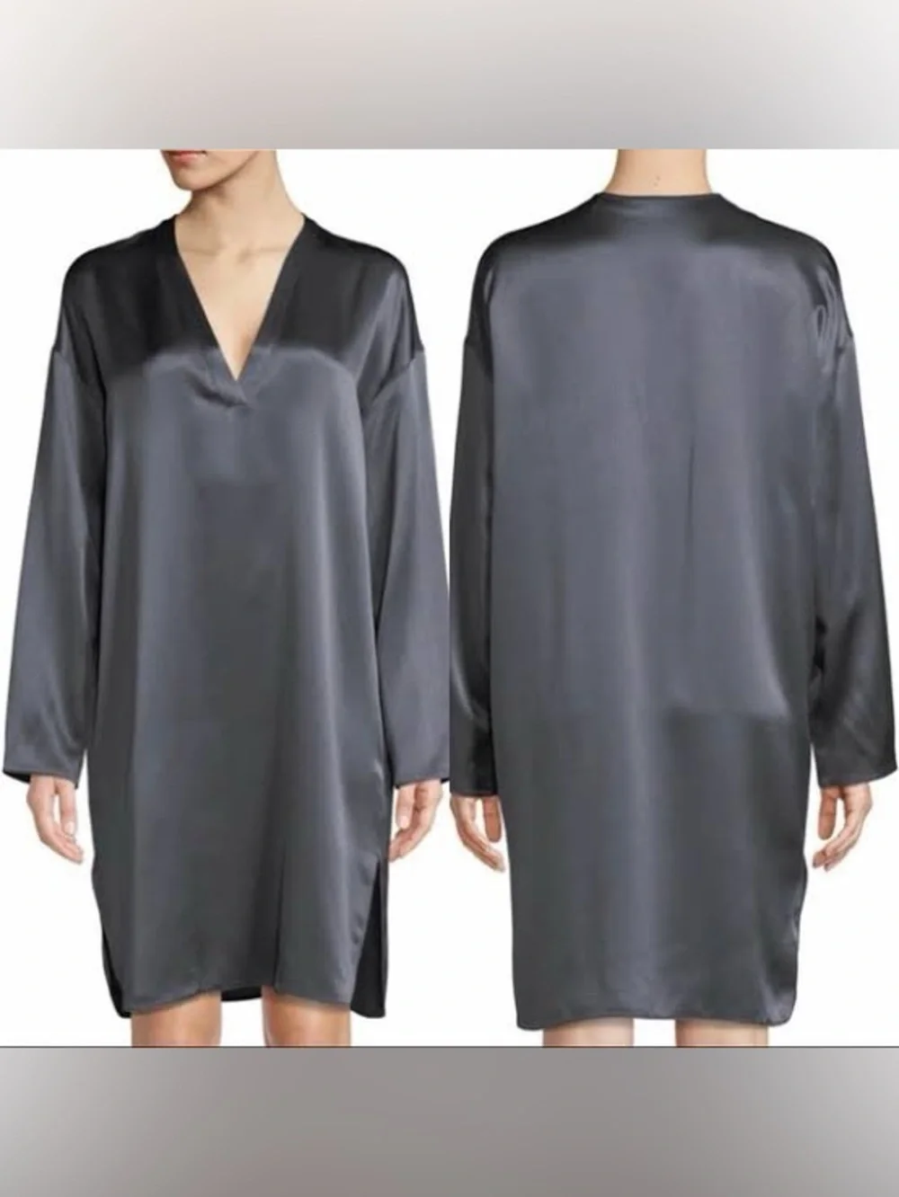 Vince Charmeuse V-neck Tunic Shift Silhouette Dress NWTS 100% Silk Satin Small - Picture 8 of 15
